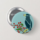 Blauwe vogel met Berries Ronde Button 5,7 Cm (Voorkant /achterkant)