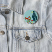 Blauwe vogel met Berries Ronde Button 5,7 Cm (In situ)
