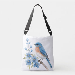 Blauwe vogel met blauwe bloemen crossbody tas