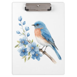 Blauwe vogel met blauwe bloemen klembord