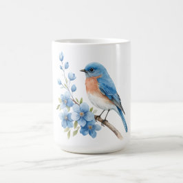 Blauwe vogel met blauwe bloemen koffiemok