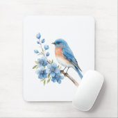 Blauwe vogel met blauwe bloemen muismat (Met muis)