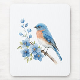 Blauwe vogel met blauwe bloemen muismat