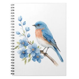 Blauwe vogel met blauwe bloemen notitieboek