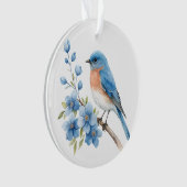 Blauwe vogel met blauwe bloemen ornament (voorkant)