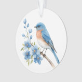 Blauwe vogel met blauwe bloemen ornament (voorkant)