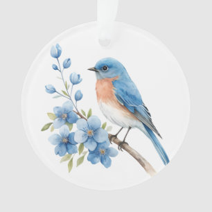 Blauwe vogel met blauwe bloemen ornament