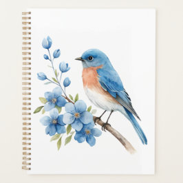 Blauwe vogel met blauwe bloemen planner