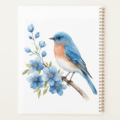Blauwe vogel met blauwe bloemen planner (Achterkant)