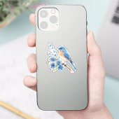 Blauwe vogel met blauwe bloemen sticker (Telefoon)