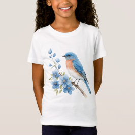 Blauwe vogel met blauwe bloemen t-shirt