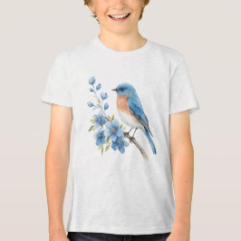 Blauwe vogel met blauwe bloemen Tri-Blend shirt