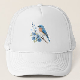 Blauwe vogel met blauwe bloemen trucker pet
