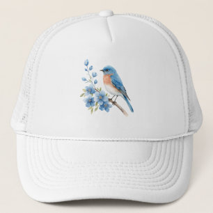 Blauwe vogel met blauwe bloemen trucker pet