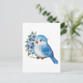 Blauwe vogel met bloemen briefkaart (Staand voorkant)