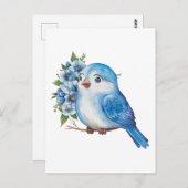 Blauwe vogel met bloemen briefkaart (Voorkant / Achterkant)