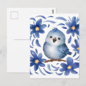 Blauwe Vogel met bloemen Briefkaart (Voorkant / Achterkant)
