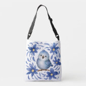 Blauwe Vogel met bloemen Crossbody Tas (Achterkant)