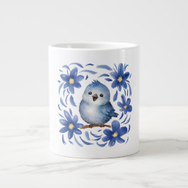 Blauwe Vogel met bloemen Grote Koffiekop