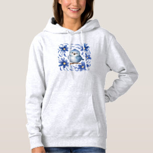 Blauwe Vogel met bloemen Hoodie