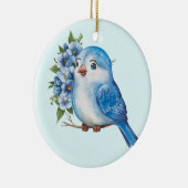 Blauwe vogel met bloemen keramisch ornament (Rechts)