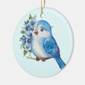 Blauwe vogel met bloemen keramisch ornament (Links)