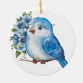 Blauwe vogel met bloemen keramisch ornament (Achterkant)