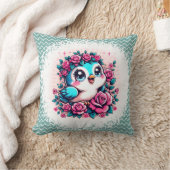Blauwe Vogel met Bloemen Kussen (Deken)