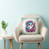 Blauwe Vogel met Bloemen Kussen (Stoel)