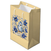 Blauwe Vogel met bloemen Medium Cadeauzakje (Voorkant Gekanteld)