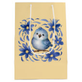 Blauwe Vogel met bloemen Medium Cadeauzakje (Achterkant)