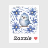Blauwe Vogel met bloemen Sticker (Vel)
