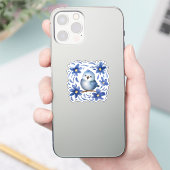 Blauwe Vogel met bloemen Sticker (Telefoon)