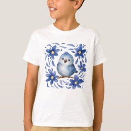 Blauwe Vogel met bloemen T-shirt
