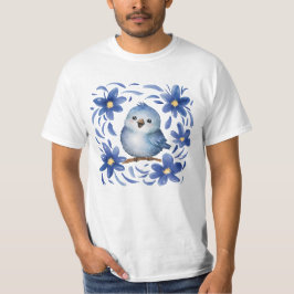 Blauwe Vogel met bloemen T-shirt