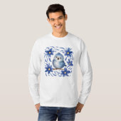 Blauwe Vogel met bloemen T-shirt (Voorkant volledig)