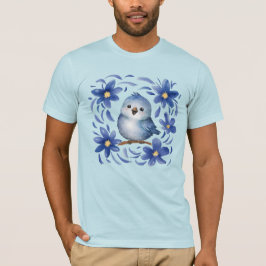 Blauwe Vogel met bloemen T-shirt