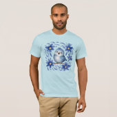 Blauwe Vogel met bloemen T-shirt (Voorkant volledig)