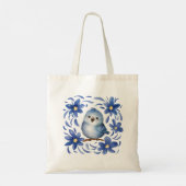 Blauwe Vogel met bloemen Tote Bag (Achterkant)
