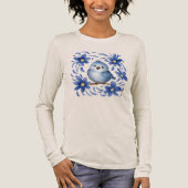 Blauwe Vogel met bloemen Tri-Blend Shirt (Voorkant)