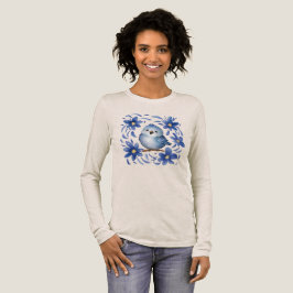 Blauwe Vogel met bloemen Tri-Blend Shirt
