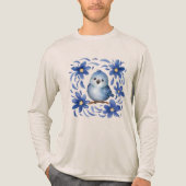 Blauwe Vogel met bloemen Tri-Blend Shirt (Voorkant volledig)