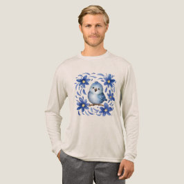 Blauwe Vogel met bloemen Tri-Blend Shirt
