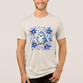Blauwe Vogel met bloemen Tri-Blend Shirt