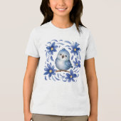 Blauwe Vogel met bloemen Tri-Blend Shirt (Voorkant)