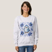 Blauwe Vogel met bloemen Trui (Voorkant volledig)