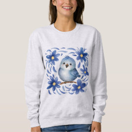 Blauwe Vogel met bloemen Trui