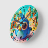 Blauwe vogel met grote ogen ronde klok (Hoek)