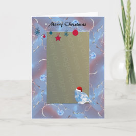Blauwe Vogel met Kerst Template Kaart