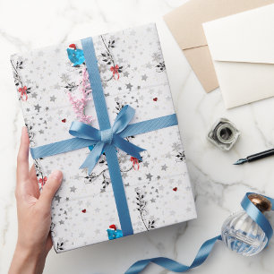 Blauwe vogel met Kerstmis Cadeaupapier